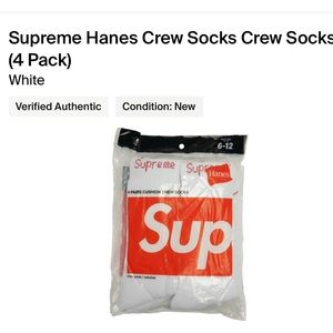 Supreme 4 Pack of White/Red Crew Socks
